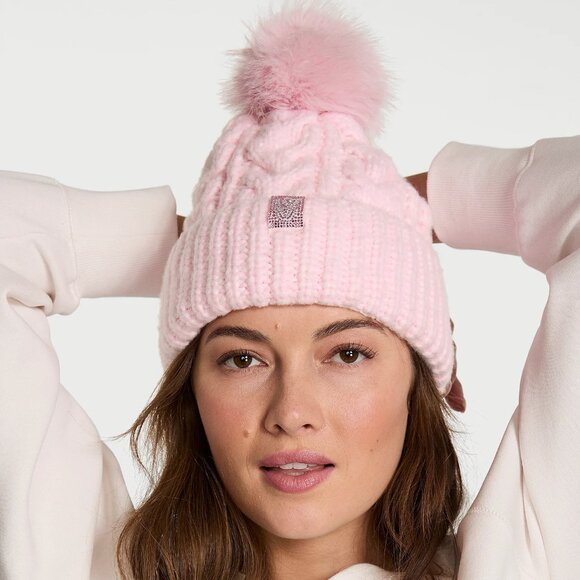 Victoria's Secret Cozy Cable-Knit Pom Beanie Ballerina Pink NWT - Picture 2 of 15